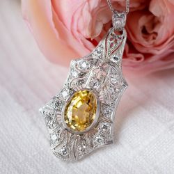 Vintage Milgrain Oval Cut Yellow & White Sapphire Pendant Necklace For Women