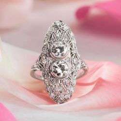 Milgrain Round Cut White Sapphire Art Deco Engagement Ring For Women