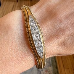 Two Tone Round Cut White Sapphire Vintage Bangle Bracelet