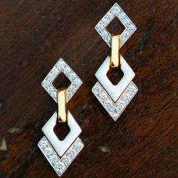 Two Tone Round Cut White Sapphire Drop Earrings For Women
