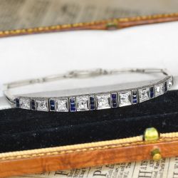 Cushion & Asscher Cut White & Blue Sapphire Art Deco Tennis Bracelet 