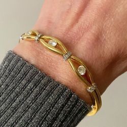 Two Tone Round Cut White Sapphire Bangle Bracelet For Women