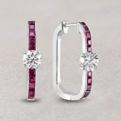 Classic Ruby & White Sapphire Round & Princess Cut Hoop Earrings For Women