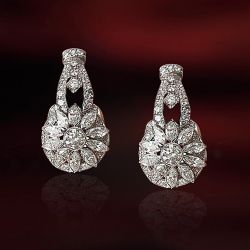 Halo White Sapphire Round & Marquise Cut Art Deco Drop Earrings For Women
