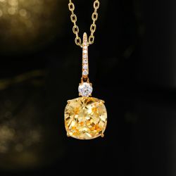 Golden Cushion Cut Yellow Sapphire Pendant Necklace For Women