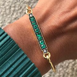Two Tone Round Cut Emerald & White Sapphire Bangle Bracelet For Women