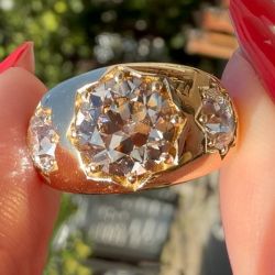 Golden Round Cut Champagne & White Sapphire Vintage Engagement Ring For Women
