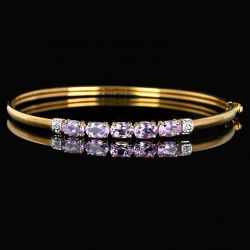 Two Tone Oval Cut Pink Sapphire Vintage Bangle Bracelet For Women