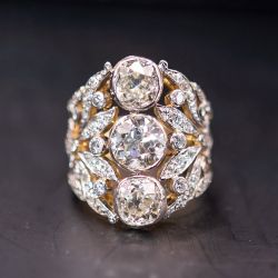 Two Tone Bezel Round & Cushion Cut White Sapphire Vintage Engagement Ring 