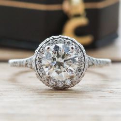 Halo Round Cut White Sapphire Engagement Ring For Women