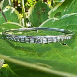 Round & Baguette Cut White Sapphire Vintage Bangle Bracelet For Women