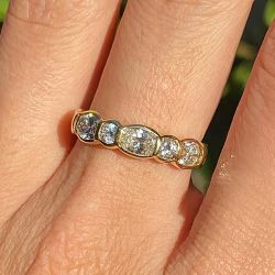Golden Cushion & Round Cut White Sapphire Half Eternity Wedding Band Ring
