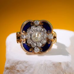 Two Tone Halo Round Cut White Sapphire Art Deco Engagement Ring For Women