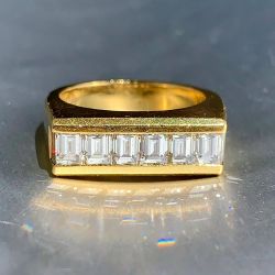 Golden Emerald Cut White Sapphire Vintage Wedding Band Ring
