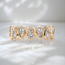 Golden Round Cut White Sapphire Half Eternity Wedding Band Ring