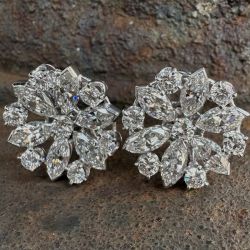 Halo Round & Marquise Cut White Sapphire Stud Earrings