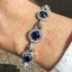 Halo Round Cut Blue & White Sapphire Vintage Tennis Bracelet