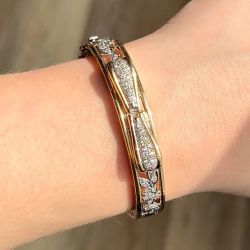 Two Tone Round Cut White Sapphire Bangle Bracelet