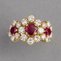 Golden Halo Round Cut Ruby & White Sapphire Engagement Ring For Women