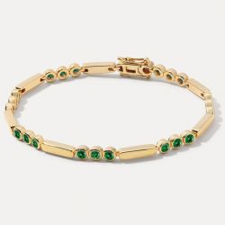Bezel Golden Round Cut Emerald Sapphire Tennis Bracelet For Women