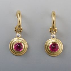 Golden Bezel Round Cabochon Cut Ruby Sapphire Vintage Drop Earrings For Women