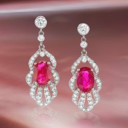 Oval & Round Cut Ruby & White Sapphire Drop Earrings For Women