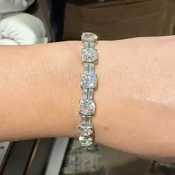 Cushion & Baguette Cut White Sapphire Tennis Bracelet For Women