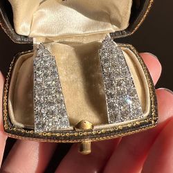 Pave Setting Triangle & Round Cut White Sapphire Art Deco Drop Earrings