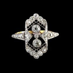 Two Tone Milgrain Round Cut White Sapphire Art Deco Engagement Ring