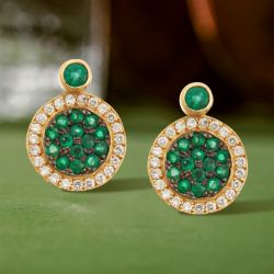 Two Tone Round Cut Emerald & White Sapphire Vintage Stud Earrings