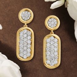 Two Tone Round Cut White Sapphire Drop Earrings For Women