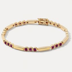 Bezel Golden Round Cut Ruby Sapphire Tennis Bracelet For Women