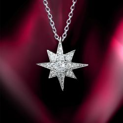Star Design White Sapphire Round Cut Pendant Necklace For Women