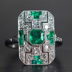Halo Asscher & Round Cut Emerald & White Sapphire Engagement Ring