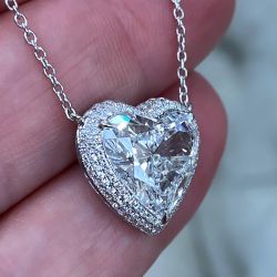 Halo Heart Cut White Sapphire Pendant Necklace For Women