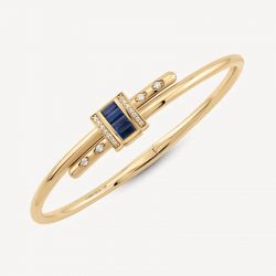 Golden Baguette & Round Cut Blue & White Sapphire Bangle Bracelet