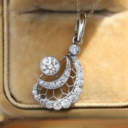 Moon Design Milgrain Round Cut White Sapphire Vintage Pendant Necklace