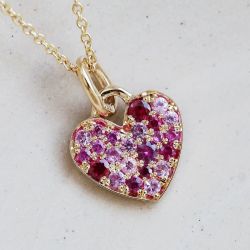 Golden Heart Shape Round Cut Ruby & Pink Sapphire Pendant Necklace