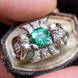 Asscher & Round Cut Emerald & White Sapphire Cocktail Engagement Ring