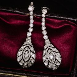 Halo Milgrain Marquise & Round Cut White Sapphire Art Deco Drop Earrings