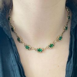 Golden Oval Cut Emerald Sapphire Vintage Tennis Necklace For Women