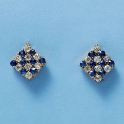 Golden Round Cut White & Blue Sapphire Vintage Drop Earrings