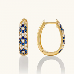 Golden Round Cut Blue & White Sapphire Hoop Earrings For Women