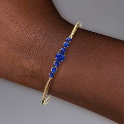 Golden Round Cut Blue Sapphire Bangle Bracelet For Women