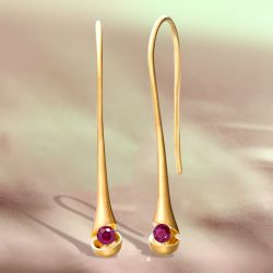 Golden Ruby Sapphire Round Cut Drop Earrings For Women