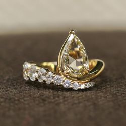 Golden Pear & Oval Cut Yellow & White Sapphire Engagement Ring