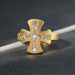 Golden Cross Round Cut White Sapphire Vintage Engagement Ring