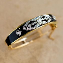 Two Tone Round Cut Pearl & White Sapphire Bangle Bracelet