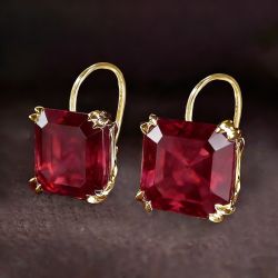 Golden Solitaire Asscher Cut Garnet Sapphire Drop Earrings For Women