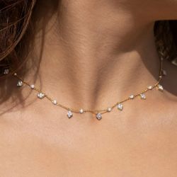 Golden Alternating Round Cut White Sapphire Tennis Necklace